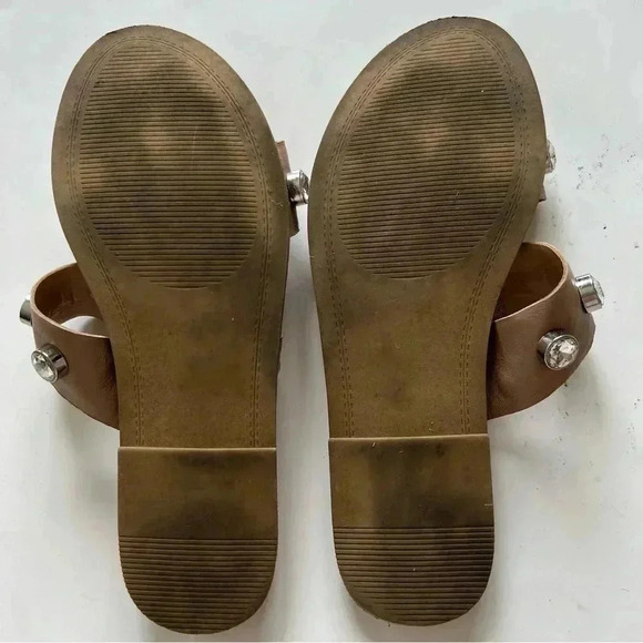Steve Madden Jessy Rhinestones double strap slip on Leather Tan Sandals… - Picture 5 of 9